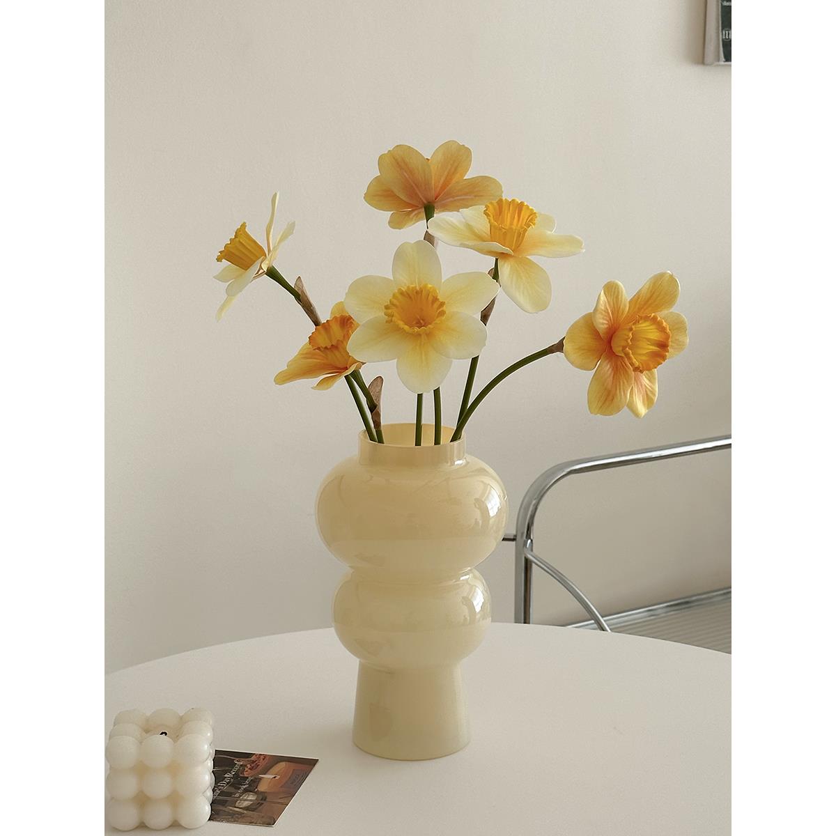 洋水仙仿真花鸡蛋花黄色假花永生花桌面摆件塑料花家居装饰道具