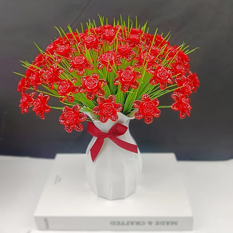 新款小清新玫瑰花材料包手工DIY彷真花编织花束装饰品家居摆饰
