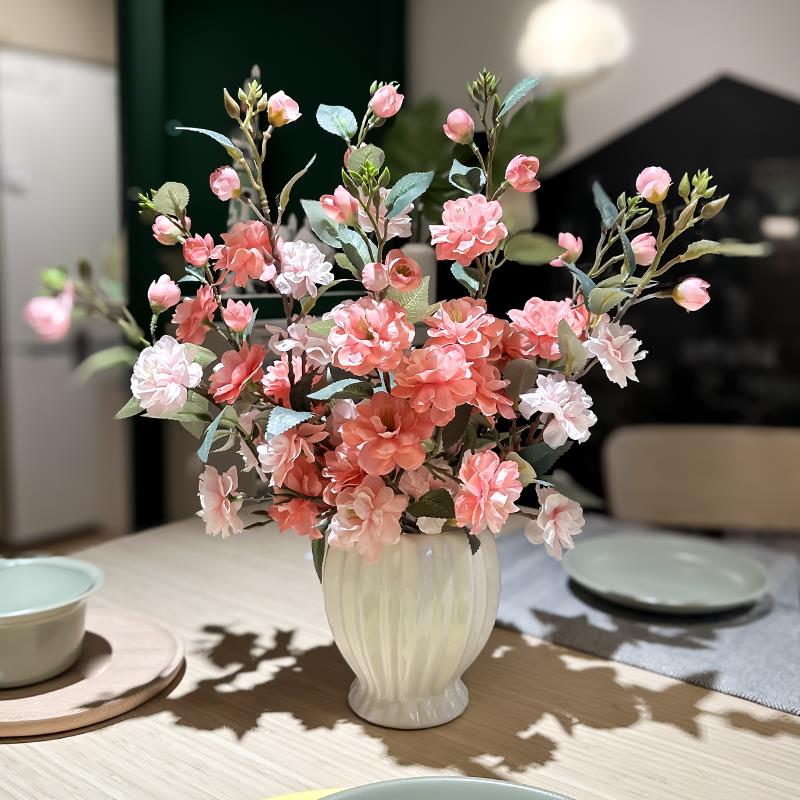 客厅摆件彷真花带瓶茶花餐桌装饰假花家居花卉玄关电视柜空调冰箱