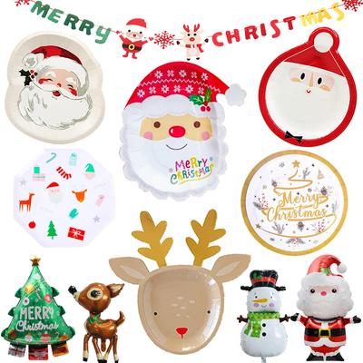 Christmas plates圣诞节派对布置餐具圣诞老人麋鹿纸盘杯纸巾桌布