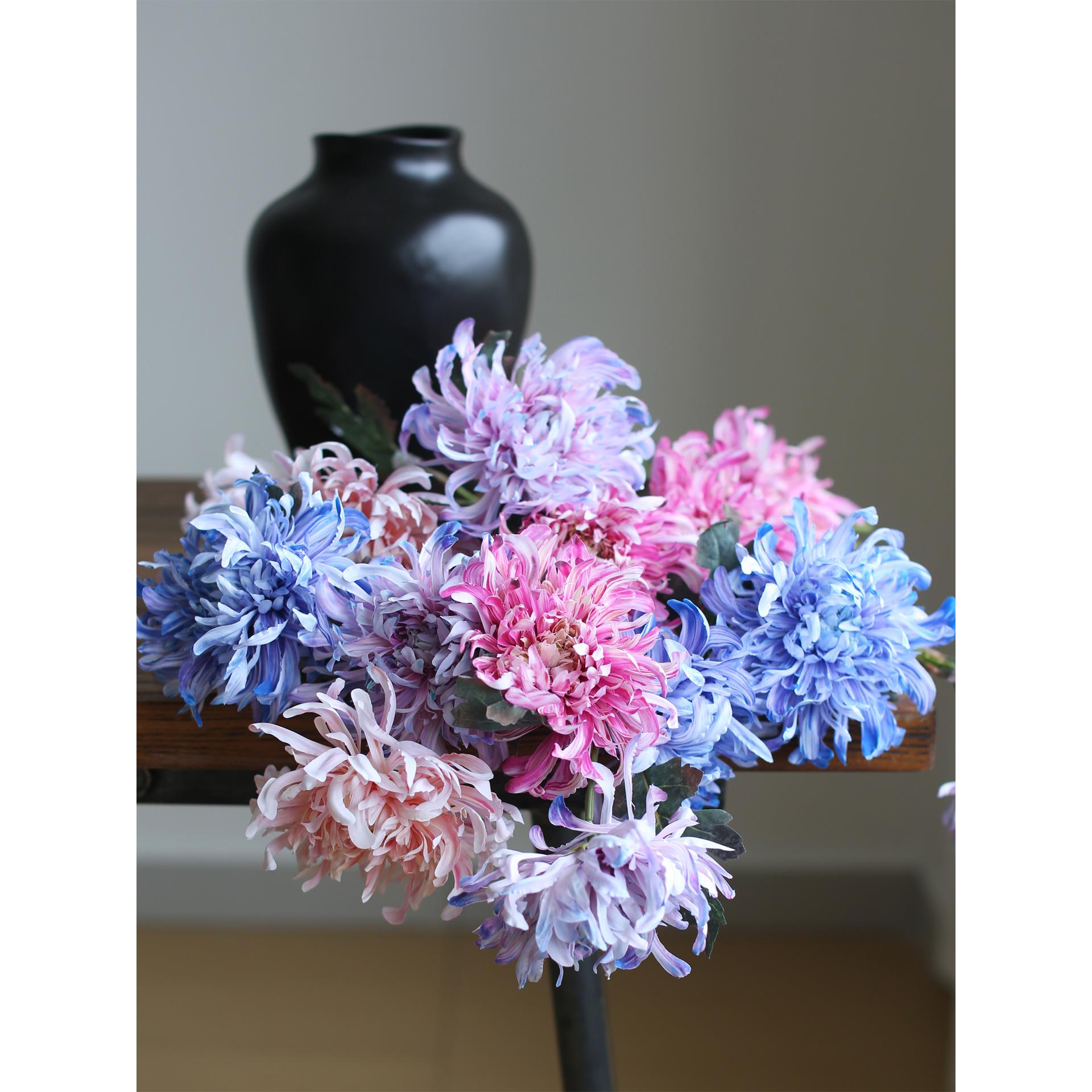 彷真花假花烟花菊绢花插花龙爪菊摆件客厅餐桌花束婚庆摄影道具