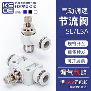 节流阀管道LSA4气动可调PA6气管调节调速SA10截流气阀接头SL10