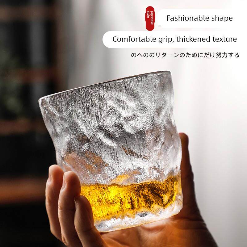 日式冰川杯水杯ins风玻璃杯喝水洋酒杯威士忌锤纹茶杯啤酒杯家用