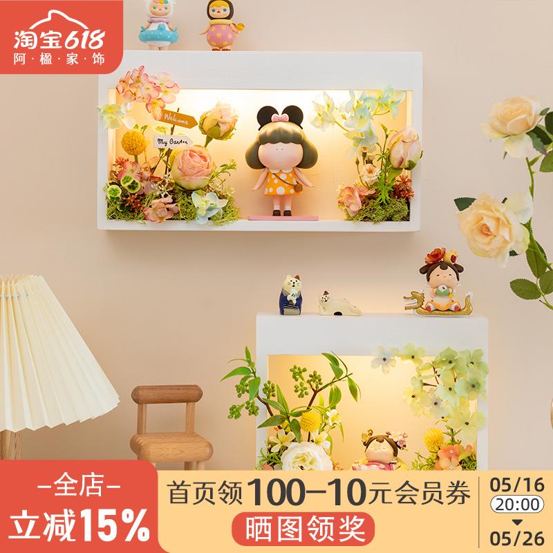 阿楹 春天墙面装饰立体入户门玄关仿真花植物挂件收纳架监控遮挡