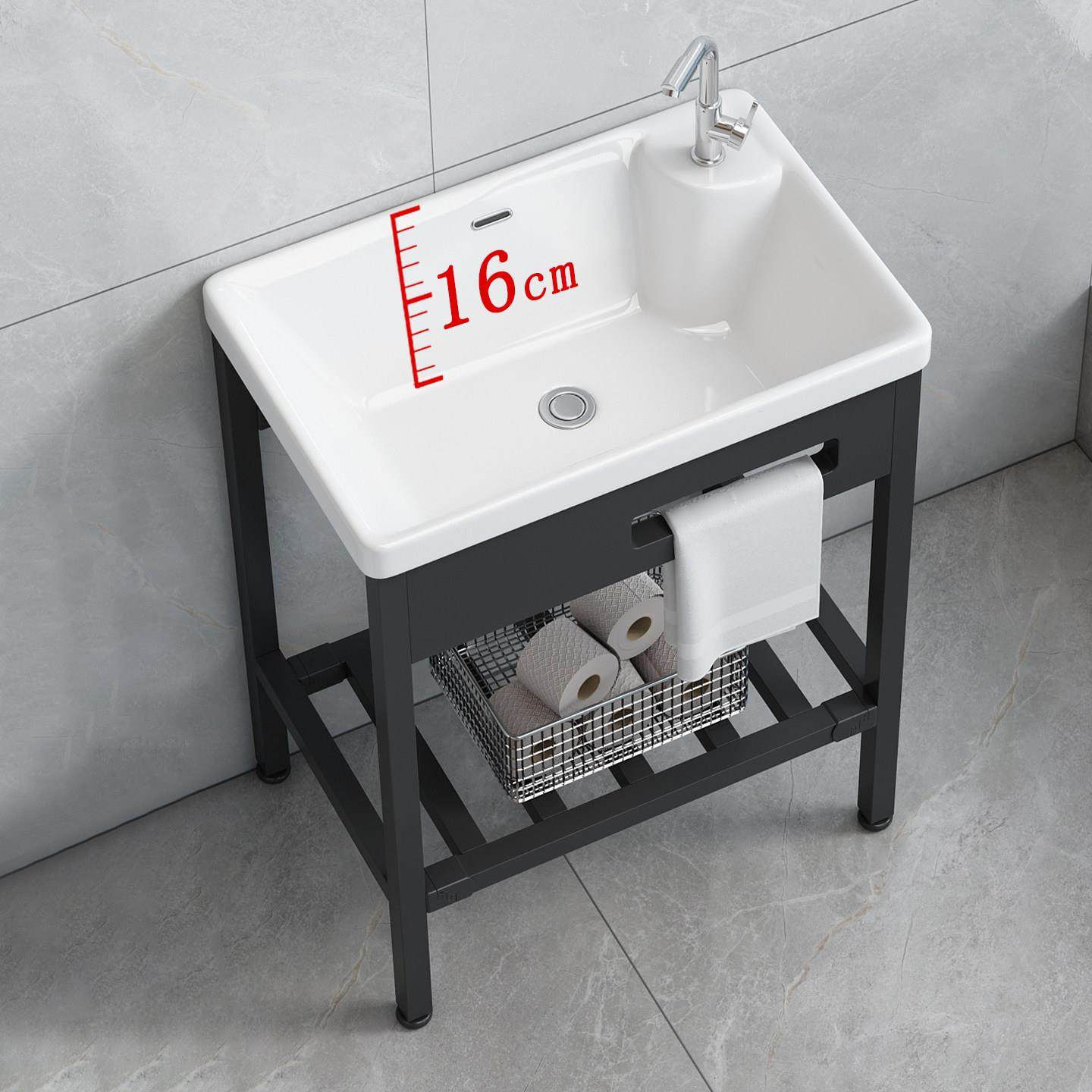 加深一体陶瓷洗手盆落地式卫生间洗脸盆小尺寸阳台洗漱台加厚支架,家装主材,盆、台一体成型式台盆,淘宝优惠券,粉丝福利购,淘宝优惠卷