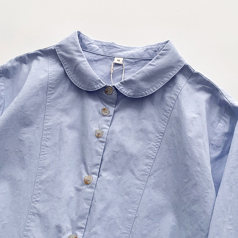 春装新款时尚纯棉上衣女百搭宽松娃娃领衬衫设计感衬衣长袖打底衫