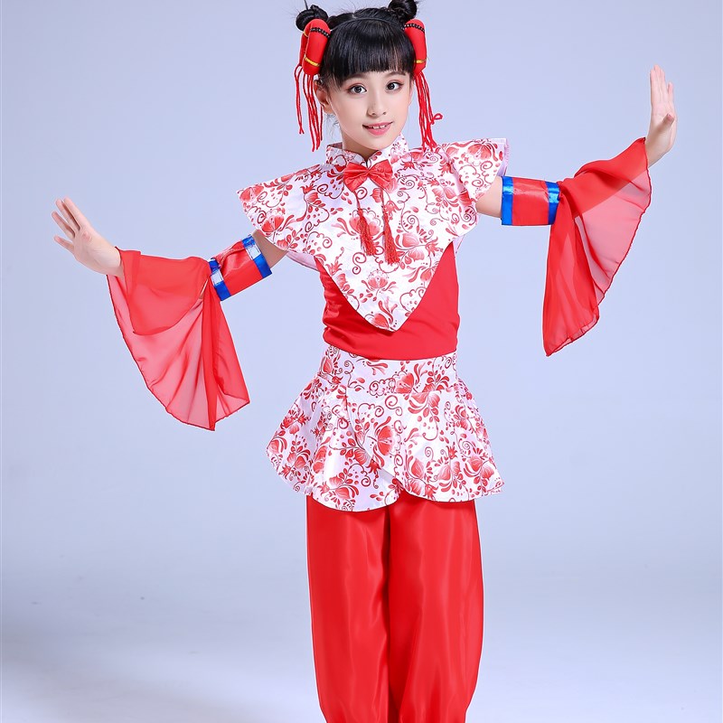 儿童中国风少年武术打鼓服腰鼓服秧歌服幼儿古典鼓子演出服舞蹈服