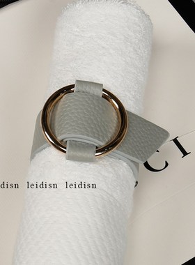 样板房洗手间仿大理石纹毛巾扣卡其皮扣洗手台浴室软装饰品摆件