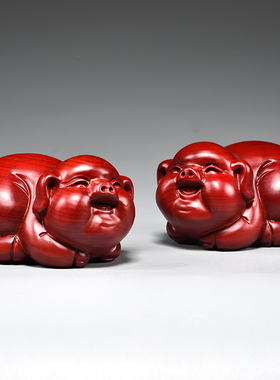 红色实木质雕刻猪摆件二生肖猪动物客厅家居电视柜玄关装饰工艺品