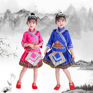 儿童苗族表演服广西壮族云南侗族服装女彝族少数民族舞蹈服演出服