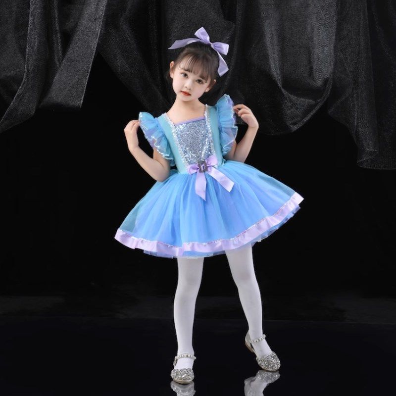 六一儿童演出服蓬蓬裙女孩舞蹈服亮片可爱公主裙幼儿园舞台表演服
