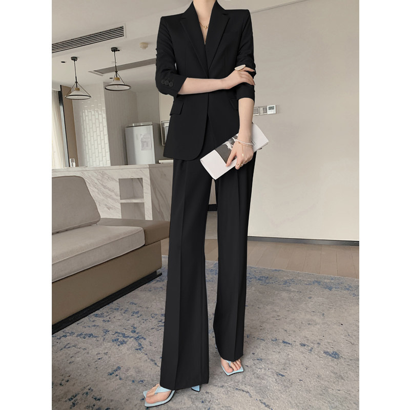 高级感西装外套女秋冬时尚气质女神范职业正装黑色直筒裤西服套装