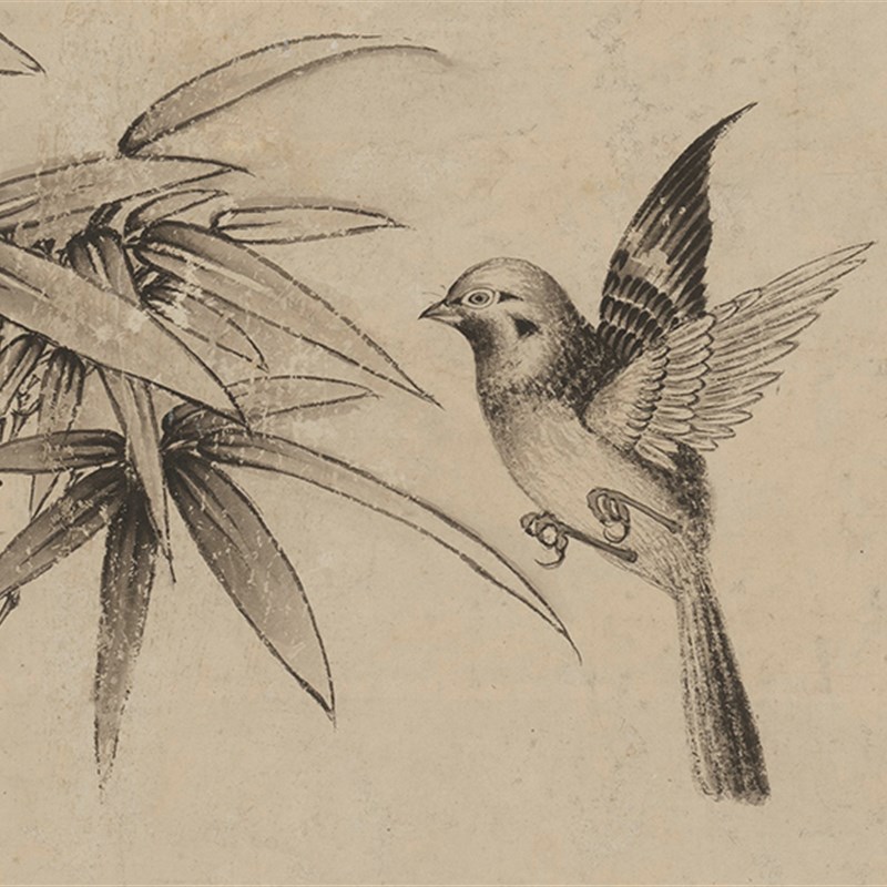 清张若霭松竹鸣禽图国画水墨花鸟画古画艺术微喷打印宣纸画芯