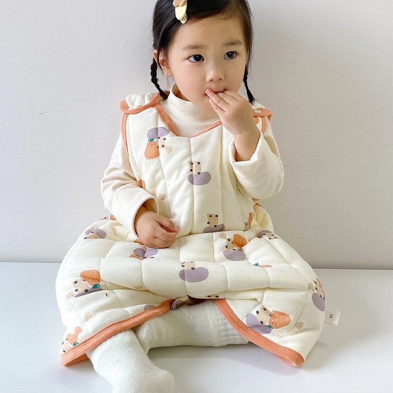 女童加厚背心睡袋婴儿秋冬款纯棉马甲夹棉连体睡衣防踢被神器冬季