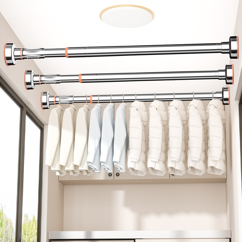 免打孔伸缩晾衣杆窗帘衣柜撑杆卫生间支架不锈钢收申缩挂浴帘杆子