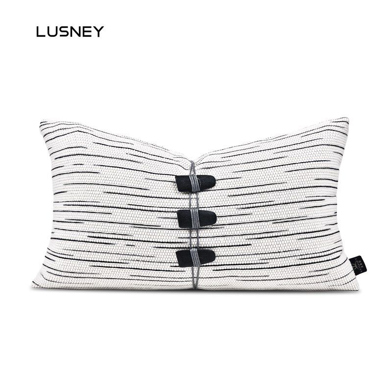 高级感新中式沙发抱枕套黑白肌理配饰腰枕样板房床头定制背垫靠垫