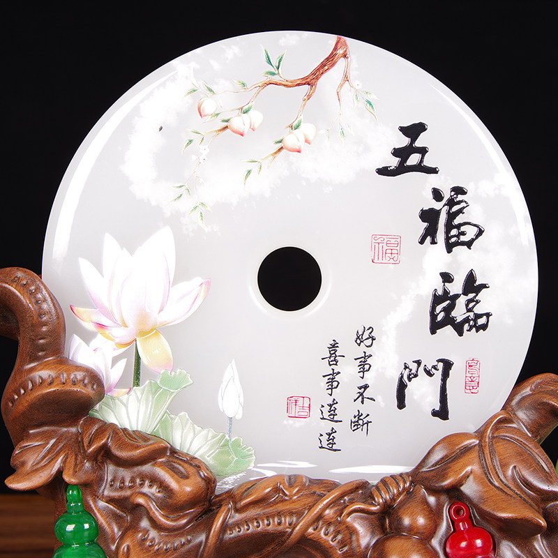 五福临门玉石平安扣葫芦摆件客厅酒柜电视柜装饰新家乔迁开业礼品