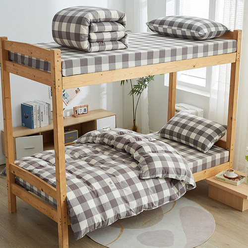 学生宿舍上下铺纯棉牀上三件套全棉单人高低牀单被套牀垫五六件套