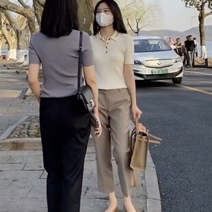 新款宽松高腰显瘦直筒裤烟管裤女款2023年OL风百搭休闲九分裤西裤