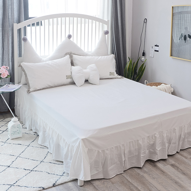 夏天公主风床上白色四件套纯棉简约全棉床单被套双人欧式1.8m裙式