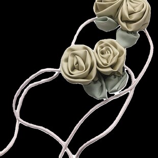 粉色手工花朵窗帘绑带装饰布艺绸缎绿色花束扎带绳窗饰小花穗束带