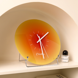 贝汉美in风落日钟表挂钟客厅玻璃表桌面床头创意时钟摆台式