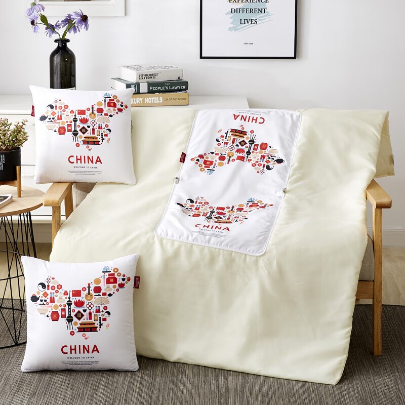 芳恩家纺苏绣竹麻抱枕被数码印花亚麻靠垫被FN-R7002活动礼品定制