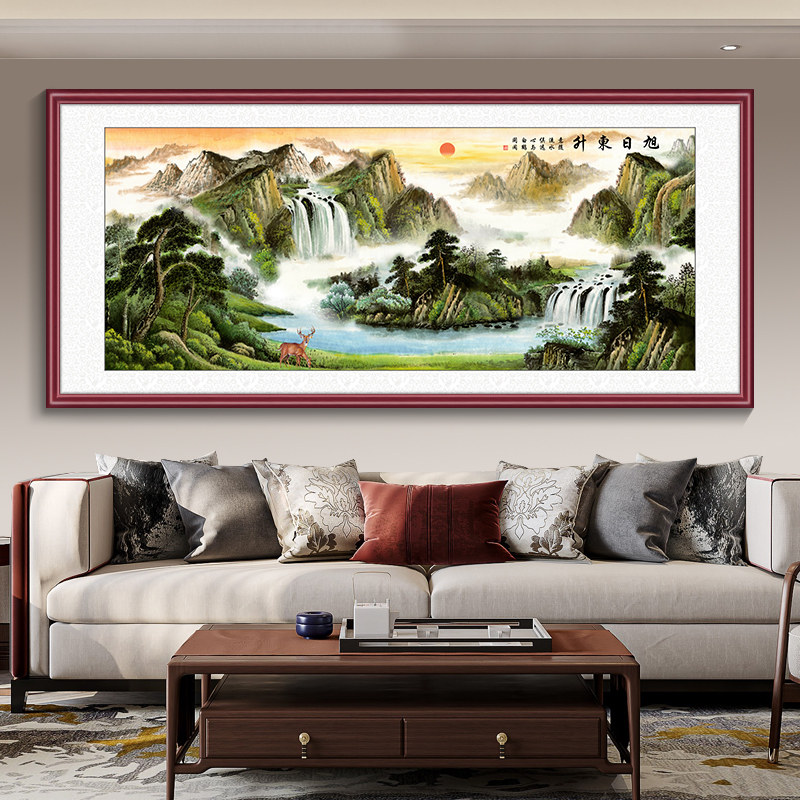 鸿运当头国画新客厅装饰画沙发背景墙山水画办公室聚宝盘壁画