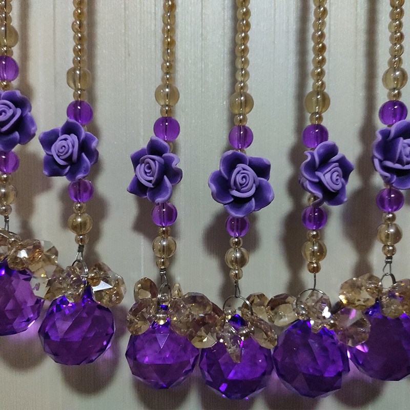 水晶珠帘客厅装饰玄关隔断帘客欧式卧室阳台紫色家用免打孔