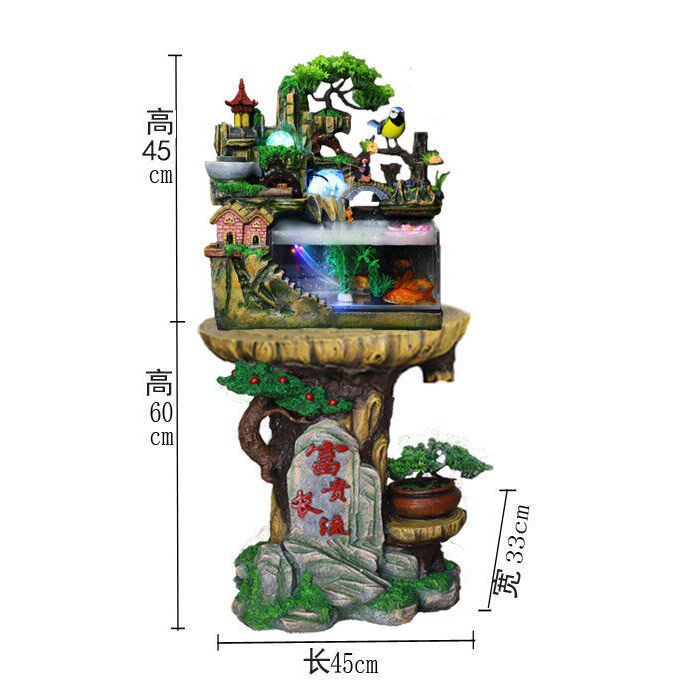 鱼缸流水生财小型假山喷泉办公室客厅卧式水族箱