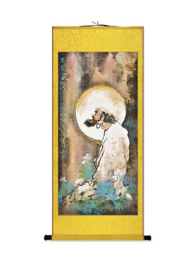达摩祖师画像丝绸卷轴挂画客厅佛堂饰画达摩面壁图 达摩渡江图