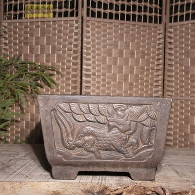 中国风仿青石禅意麒麟造景盆花盆水培器皿石头石槽石景怀旧