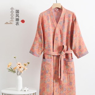 萌小媛2024新款纯棉纱布睡袍睡衣浴袍睡裙薄夏女家居服可穿浴巾裙