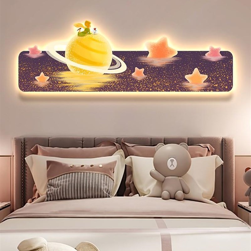 网红儿童房装饰画小王子月亮led灯卧室床头挂治画愈系发光墙画面