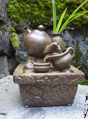 陶瓷喷泉盆景流水加湿器家居客厅桌面装饰工艺礼品摆饰创意复古中