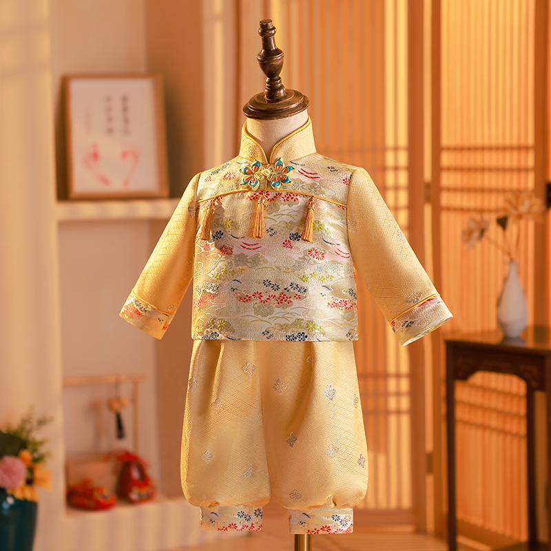 周岁礼服男宝中式2023新款儿童唐装宝宝抓周冠衣一岁男童汉服夏季