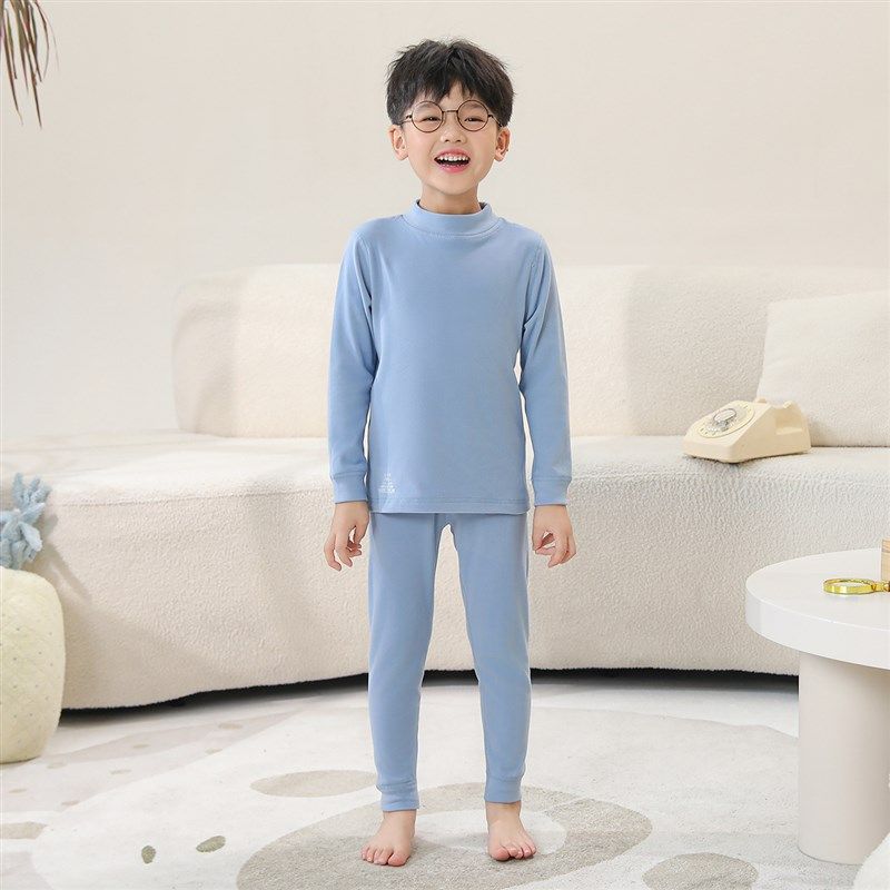 德绒儿童保暖内衣套装男女童半高领全棉秋衣秋裤加绒加厚打底秋冬
