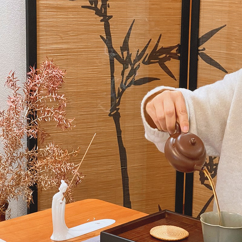 新中式屏风竹子贴纸定制茶室隔断竹编客厅围挡小户型国风竹影阳台