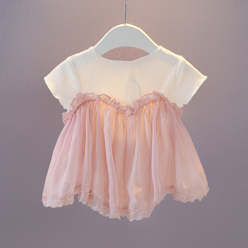 童装女宝宝夏装短袖娃娃衫0-1-2-3岁女童雪纺T恤衫婴儿短袖衣服潮