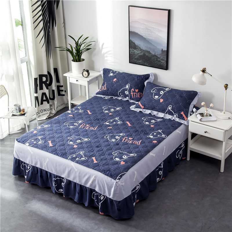 卡通儿童纯棉床罩单件防滑床裙式全棉夹棉加厚床垫保护套冬季加棉