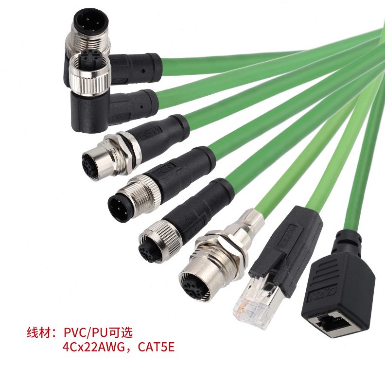 正成Sercos协议M12防水连接器线束4芯D编码转RJ45公母头航空插头