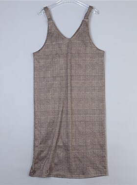 713日单复古毛呢吊带连衣裙78445英伦格子纹春秋叠穿直筒背带长裙