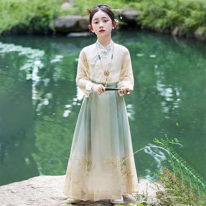 马面裙女童套装新中式春秋季国风唐装2024新款儿童古风汉服中秋节