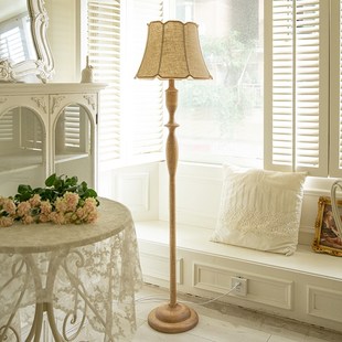 中古实木法式复古落地灯原木侘寂风茶室卧室客厅沙发旁边立式台灯