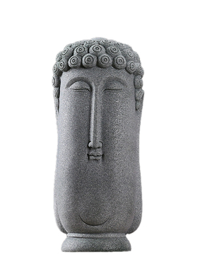 新中式创意青砂石佛头大如来摆件家居客厅水族鱼缸造景桌面装饰品