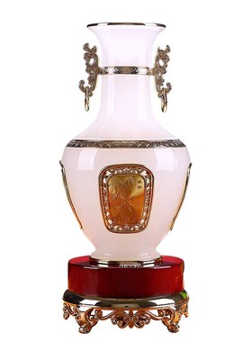 威弗列德一对家居客厅酒柜装饰品新居乔迁礼品琉璃玉富贵花瓶摆件