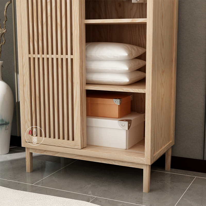 实木衣柜原木推拉门卧室家用储物柜简约收纳柜白蜡木民宿家具衣橱