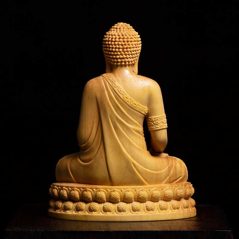小叶黄杨木家用供奉佛像客厅雕刻工艺品释迦摩尼如来木雕摆件泰佛