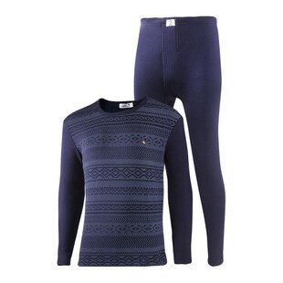 花雨伞男士圆领加绒加厚保暖内衣套装防寒打底内衣长袖长裤秋冬款