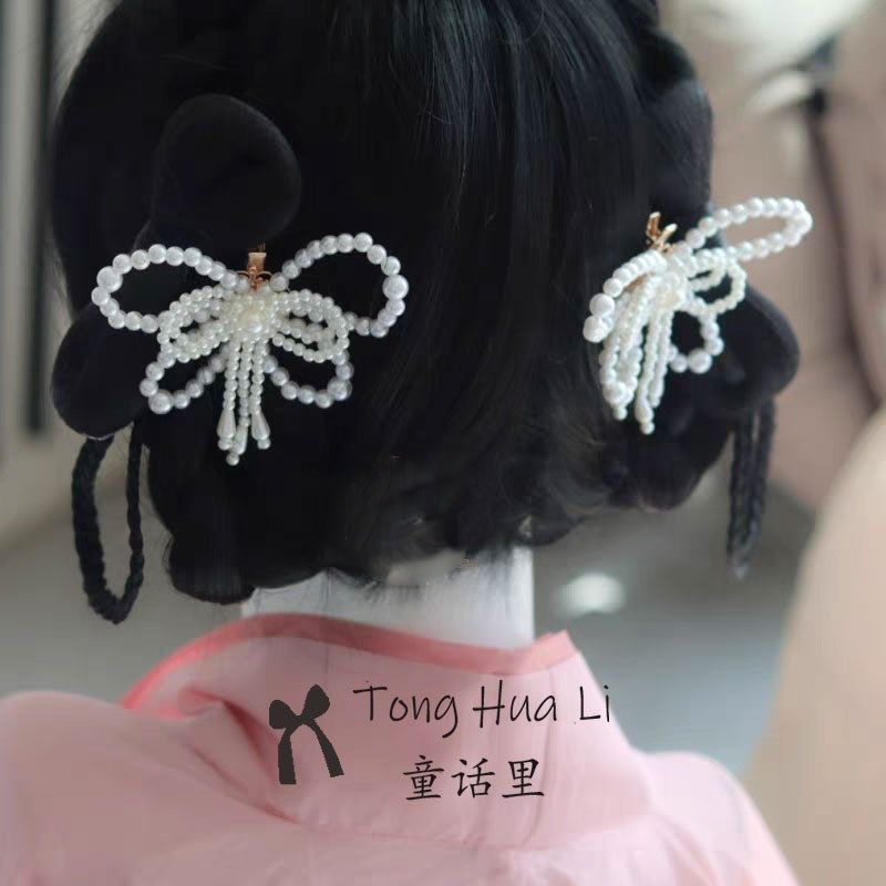 古风编织仿珍珠流苏蝴蝶结发夹子对夹步摇汉服Lolita旗袍头饰发饰,童装/婴儿装/亲子装,发饰,淘宝优惠券,粉丝福利购,淘宝优惠卷